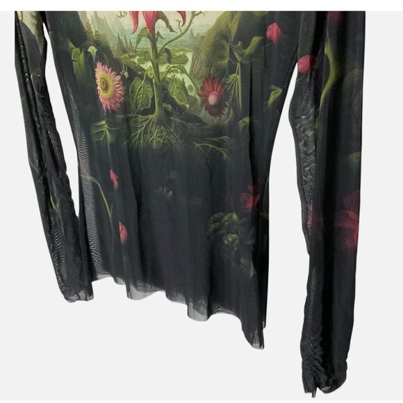 Monse Rose Printed Mesh Top Long-Sleeve Sheer - Picture 4 of 9